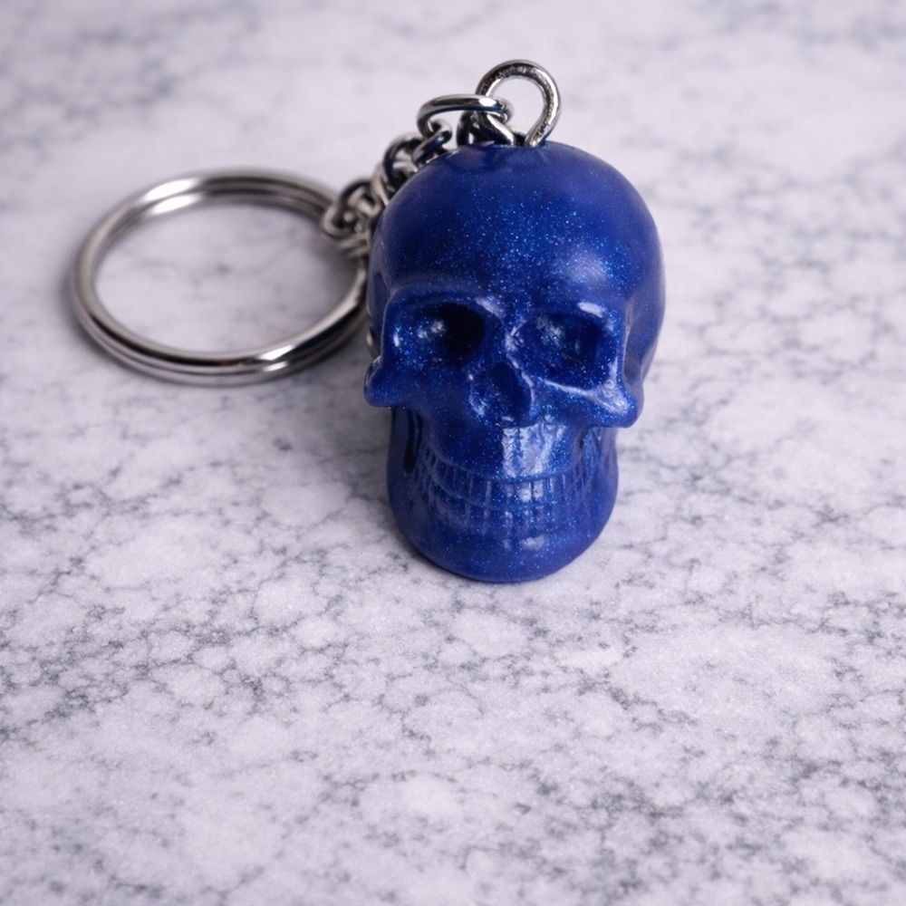 Handmade Resin Blue Skull head  Keychain